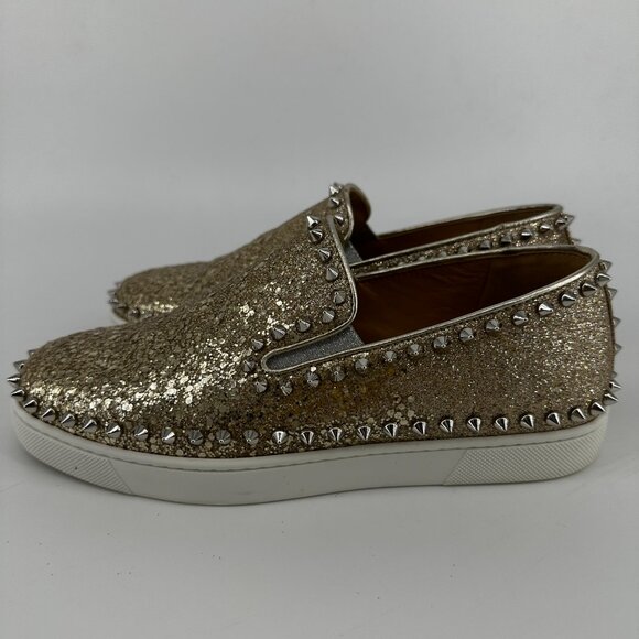 Louboutin Gold Pik Boat Flat - Size 38.5 - Picture 5 of 11